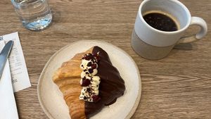 Croissant of the month (dark chocolate & red berries) and an americano at Holy Llama - Sintagma in Athens