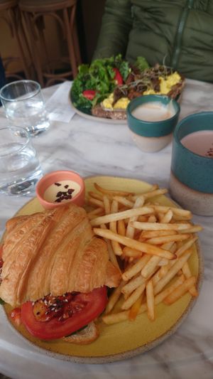 Steak croissant tempeh and tofu scramble at Holy Llama - Sintagma in Athens