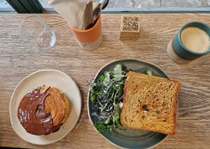 BLT Sandwich and pastry with chocolate and pistachio filling at Holy Llama - Sintagma in Athens