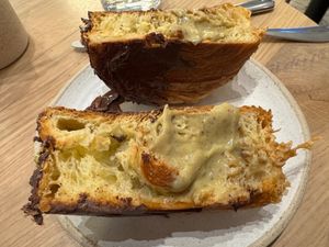 Chocolate croissant w/pistachio cream at Holy Llama - Sintagma in Athens