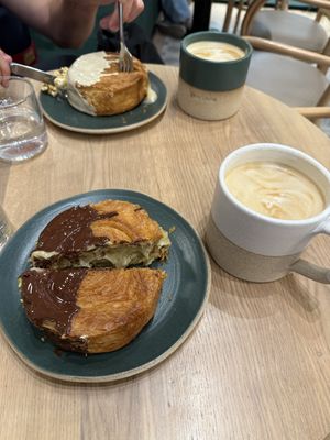 Chocolate with pistachio crème filled pastry, and caramel crème filled pastry, both excellent.   at Holy Llama - Sintagma in Athens
