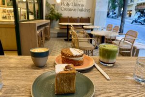 Cruffin and Bugatsa with Flat White and Strawberry Matcha   at Holy Llama - Sintagma in Athens