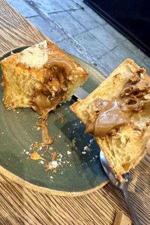 Cruffin (chocolate hazelnut filling 😋)  at Holy Llama - Sintagma in Athens