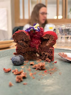 Red confessions (filled with chocolate mousse). at Holy Llama - Sintagma in Athens