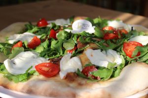 Pizza with mozzarella di bufala..Even with vegan cheese. 100% organic at Angelina in Genoa