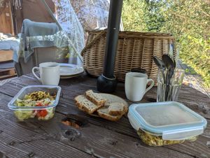 Breakfast on the terrace at Vegan House in Nagodzice