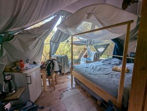 Inside of the tent at Vegan House in Nagodzice