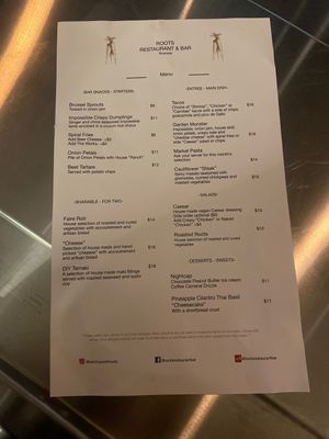 Menu  at Roots in Riverside