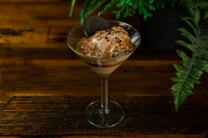 Nightcap (Dessert) "chocolate" peanut butter "Icecream" with coffee caramel drizzle  at Roots in Riverside