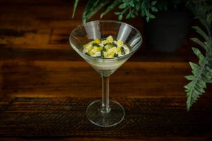 Pineapple Cilantro Thai Basil "Cheesecake" (Dessert) with a shortbread crust at Roots in Riverside