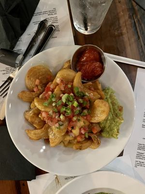 Spiral Fries with “The Works” (minus jackfruit)  at Roots in Riverside