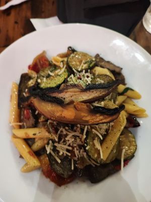 Pasta with mushrooms and egg plant at Roots in Riverside