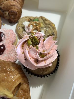 Raspberry and pistachio cupcake  at Pippa's Pantry in Camp Hill
