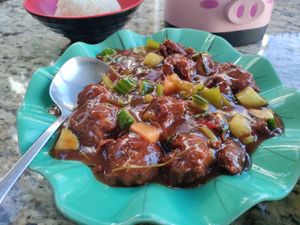 Sweet and sour mushroom chikin at Jardin Verde in Santo Domingo