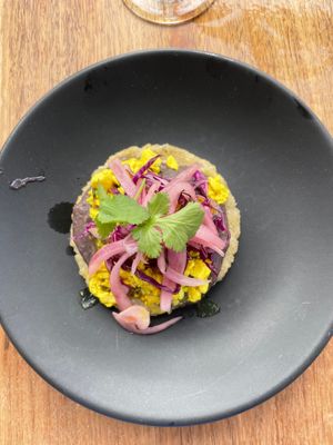 Salbute with tofu scramble at Casa Vegana in Tulum