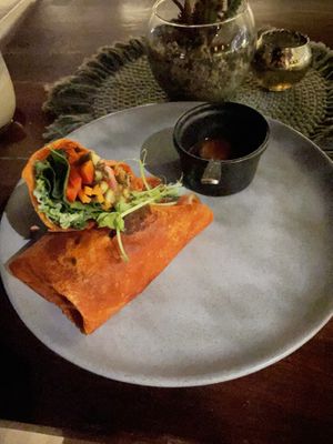 Rainbow wrap, wasn’t my first choice but really nice  at Casa Vegana in Tulum