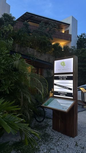 The restaurant is on the rooftop terrace  at Casa Vegana in Tulum