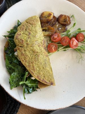 Spinach & feta omelette   at Casa Vegana in Tulum