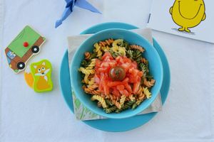 Kids rainnbow pasta at Daphne's Club Cosy Seaside Accommodation & Cosy Veggie Restaurant in Xylokastro