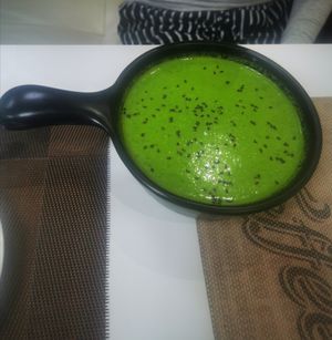 Spinach soup at Vegan House in Ulaanbaatar