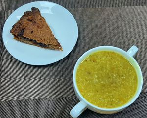 Apple pie and Nutritious soup at Vegan House in Ulaanbaatar