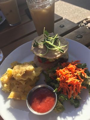 Tempeh Breakfast Sandwich & Cold Brew Coffee at The Uprooted Kitchen in Gilbert