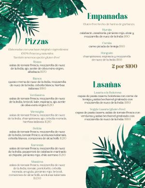 Menu de Pizzas, Empanadas y Lasañas at Tierra Verde in Playa Del Carmen