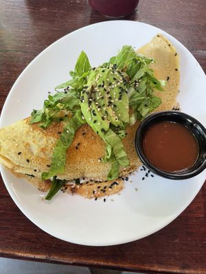 Omelette Felicidad - this was good but not great. A little dry. A nice creamy bechamel would’ve made this great    at Tierra Verde in Playa Del Carmen
