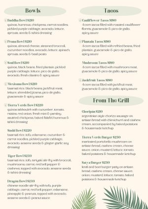 Menu 7 at Tierra Verde in Playa Del Carmen