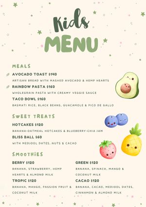 Kids Menu at Tierra Verde in Playa Del Carmen