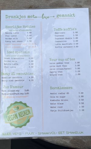 Drinks menu  at Vegan Keuken in Appingedam