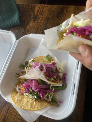 Jackfruit “pollo” tacos   at The Vegan Vato in Victorville