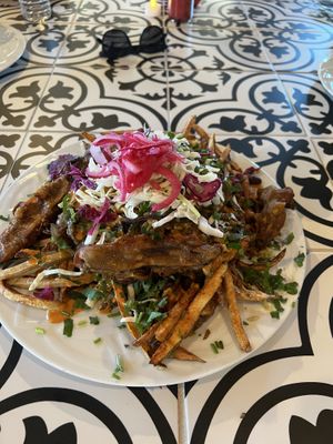 California fries with the “fried fish"  at The Vegan Vato in Victorville