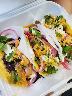 Delicious variety of tacos! at The Vegan Vato in Victorville