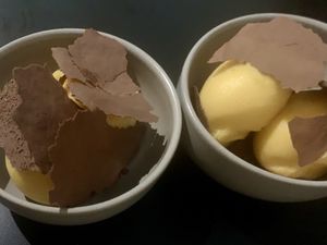 Mandarin sorbet with choco crisps  at Dada in Phillip