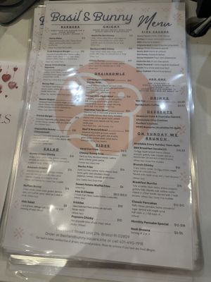 Menu  at Basil & Bunny in Bristol