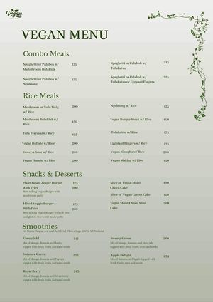 Menu  at Vegan Cebu CIty - Wholefoods Plant-Based Cafe in Cebu