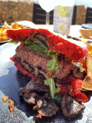 A closer look at the vegan burger  at Palaphita in Cascais
