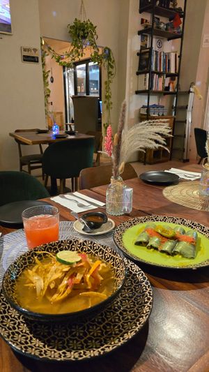 Sopa de lima y papadzules.... at CASA AÜA MÉRIDA in Merida