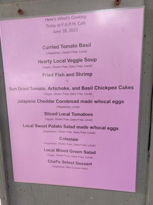 Menu of the day at FARM Cafe in Boone