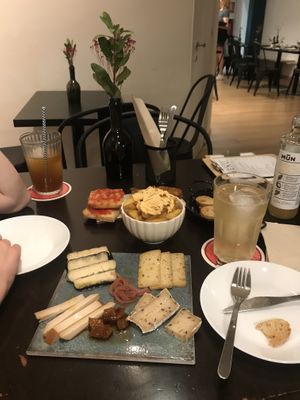 Cheese Plate, tortilla and kimchi potatoes   at La Perra Verde in Barcelona