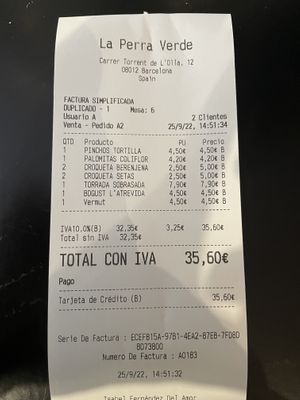 Pricey  at La Perra Verde in Barcelona