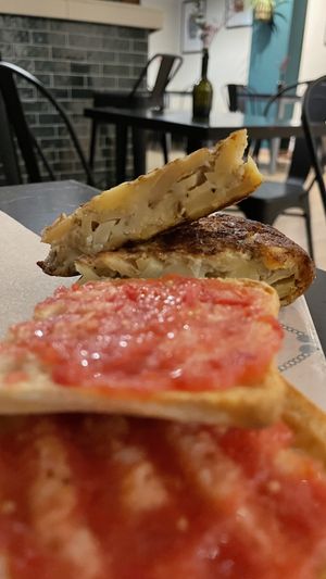 Vegan truffle Spanish tortilla  at La Perra Verde in Barcelona