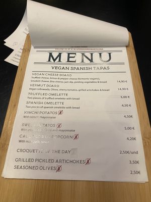 Tapas menu.   at La Perra Verde in Barcelona