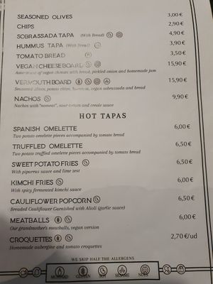 Menu at La Perra Verde in Barcelona