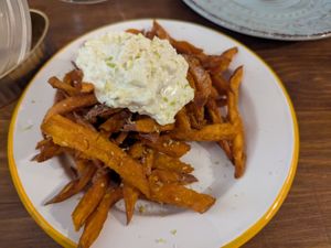Sweet potato chips - amazing at La Perra Verde in Barcelona