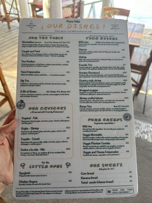 Veg options under “pure greens"  at Pura Vida in Roatan