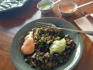 Salad of the day, black rice, herbs, nuts, and stuff. Really good. at PENTAGON in Lisbon