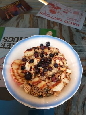 Homemade granola with vegan yoghurt at PENTAGON in Lisbon