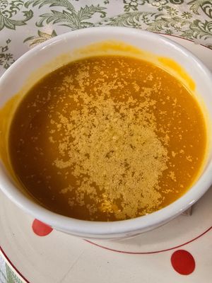 Pumpkin squash soup at PENTAGON in Lisbon